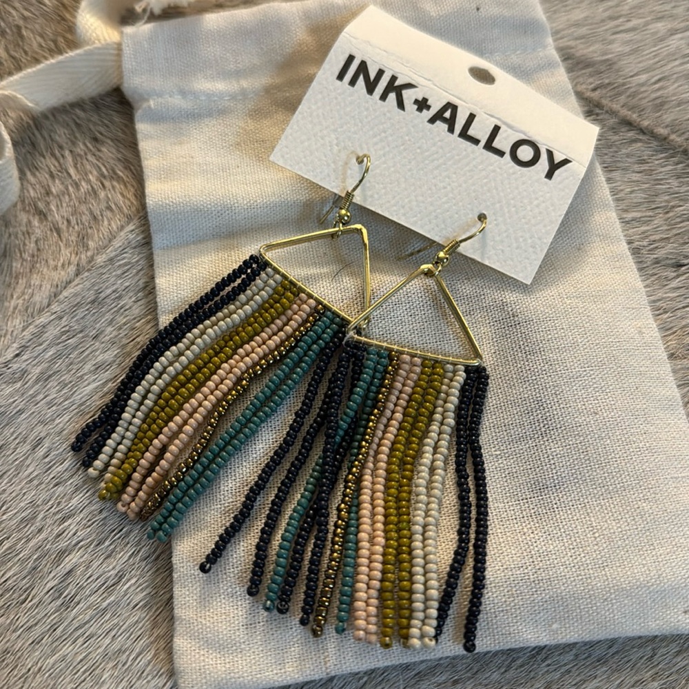Gold Plated Drop Beaded Earrings by Ink +Alloy